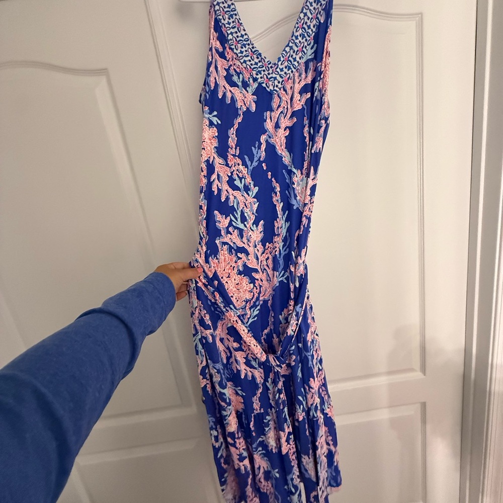 Lilly Pulitzer Blue Maxi Dress with Pink Coral Print